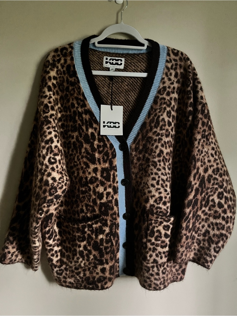 KBB Leopard Print Cardigan with Blue Trim XL new with tags